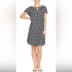 NIC+ZOE Market Gray Embroidered Ikat Neck Tassel Shirt Dress 1X